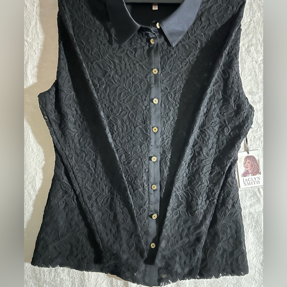 JACKLYN SMITH| Vintage Lace Top Long Sleeve Button-up| Black Lace |Size Medium